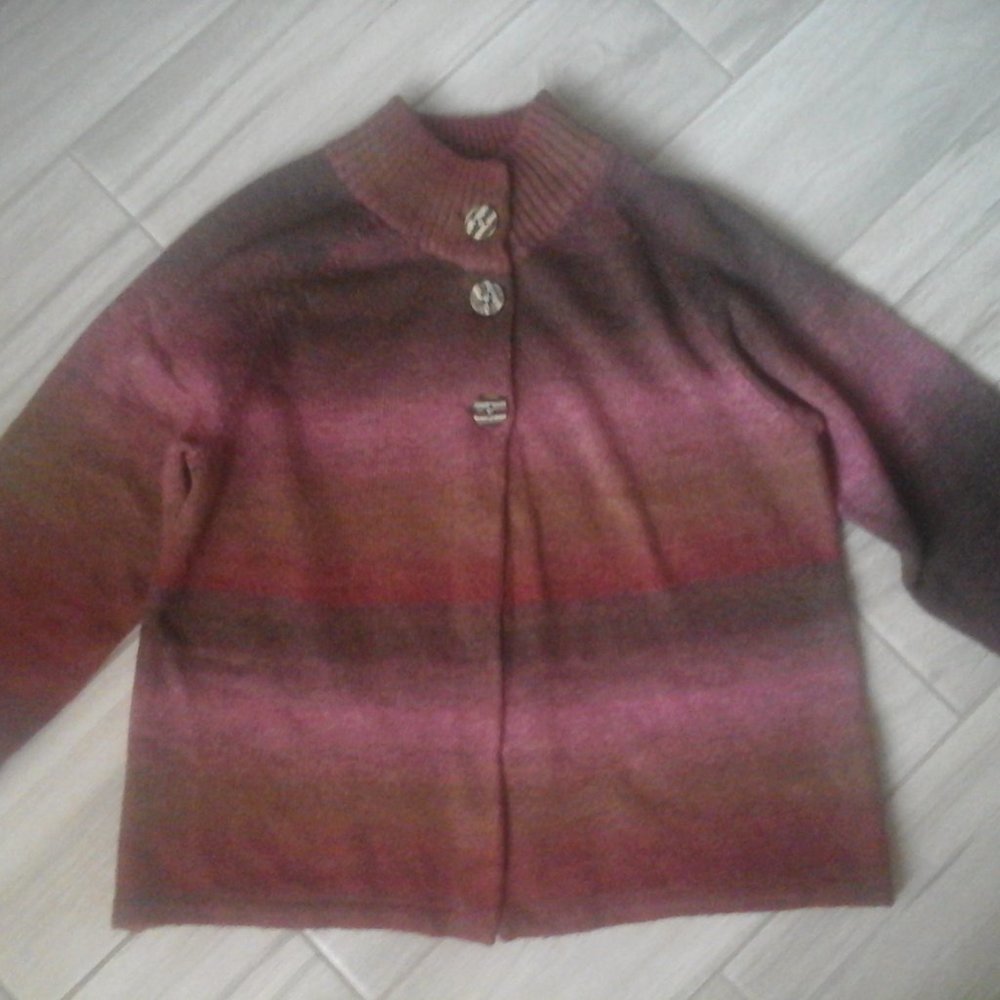 Croft & Barrow Red Ombre 3/4 Sleeve Cardigan Sweater Size L